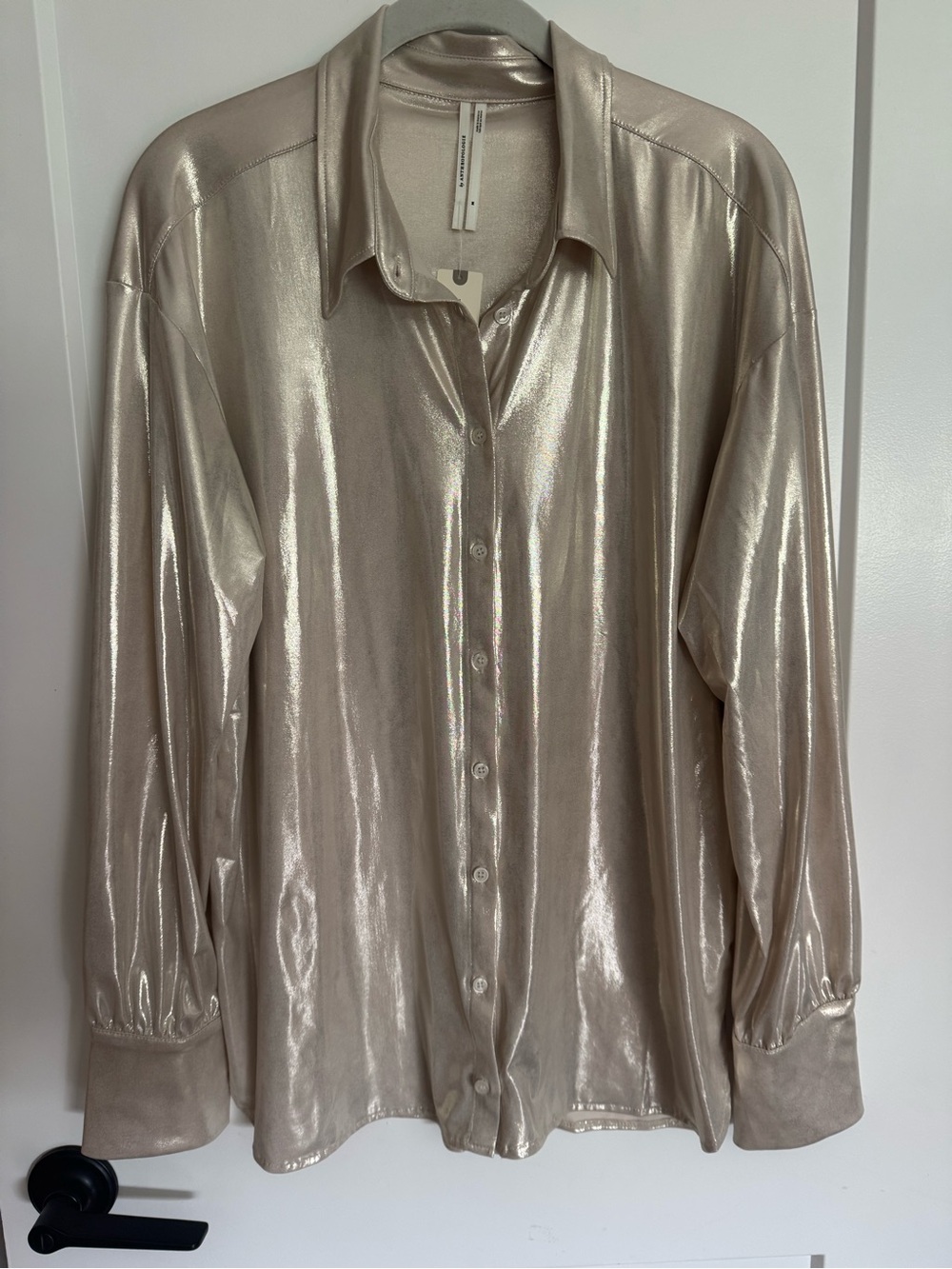 Anthropologie Metallic Champagne Button-Front Blouse